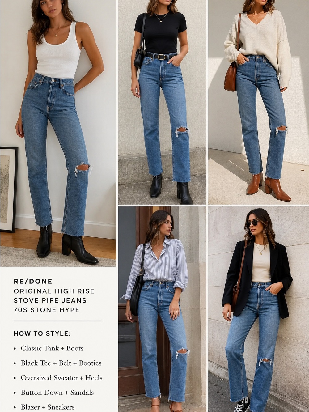 RE/DONE Original High Rise Stove Pipe Jeans 27 70s Stone Hype Distressed Raw Hem